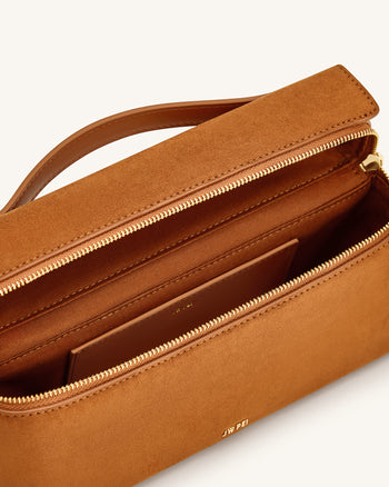 Thea 페이크 스웨이드 탑 핸들 백 - 카멜