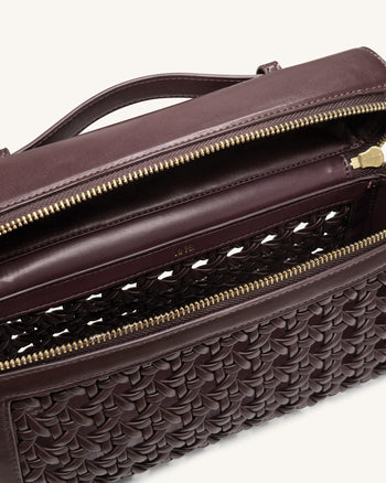 Thea 라지 위빙 탑 핸들 백 - 다크 레드