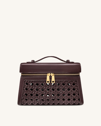 Thea 라지 위빙 탑 핸들 백 - 다크 레드