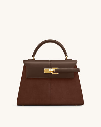 Elise 대형 페이크 스웨이드 탑 핸들 백 - 모카 브라운