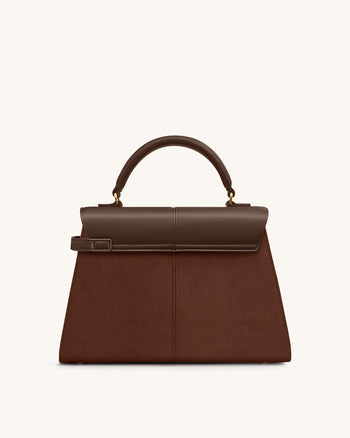 Elise 대형 페이크 스웨이드 탑 핸들 백 - 모카 브라운