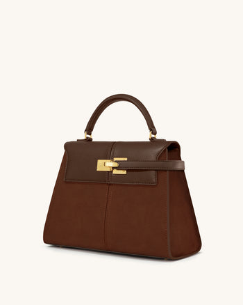 Elise 대형 페이크 스웨이드 탑 핸들 백 - 모카 브라운