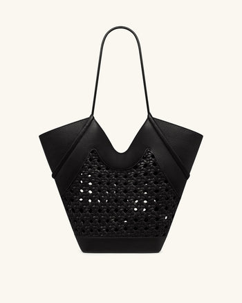 Maribel 짜임 패널 토트백 - 블랙