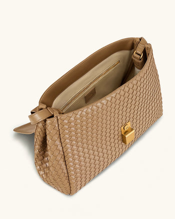 Hilary 위브 숄더백 - 카멜