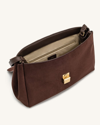 Hilary 인조 스웨이드 숄더백 - 다크 브라운