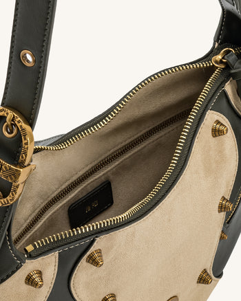 Tessa 페이크 스웨이드 스터드 숄더백 - 카키 그린