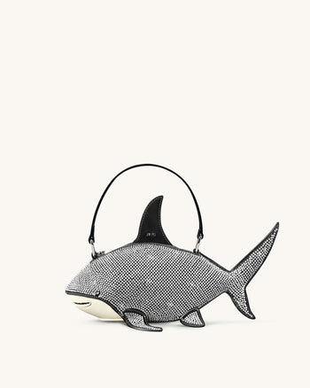 Nerys 블랙 인조 크리스탈 샤크 탑핸들백