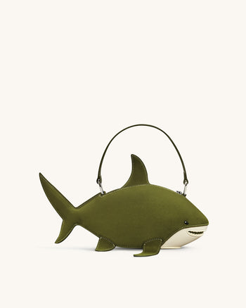 Nerys 다크 올리브 페이크 스웨이드 샤크 스타일 탑핸들백