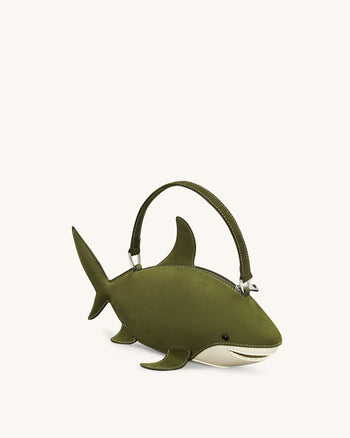 Nerys 다크 올리브 페이크 스웨이드 샤크 스타일 탑핸들백