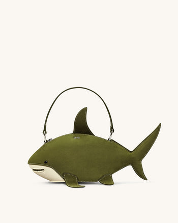 Nerys 다크 올리브 페이크 스웨이드 샤크 스타일 탑핸들백