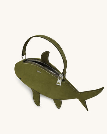 Nerys 다크 올리브 페이크 스웨이드 샤크 스타일 탑핸들백