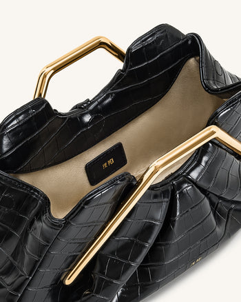 Lila 페이크 악어 효과 메탈 프레임 클러치 - 블랙