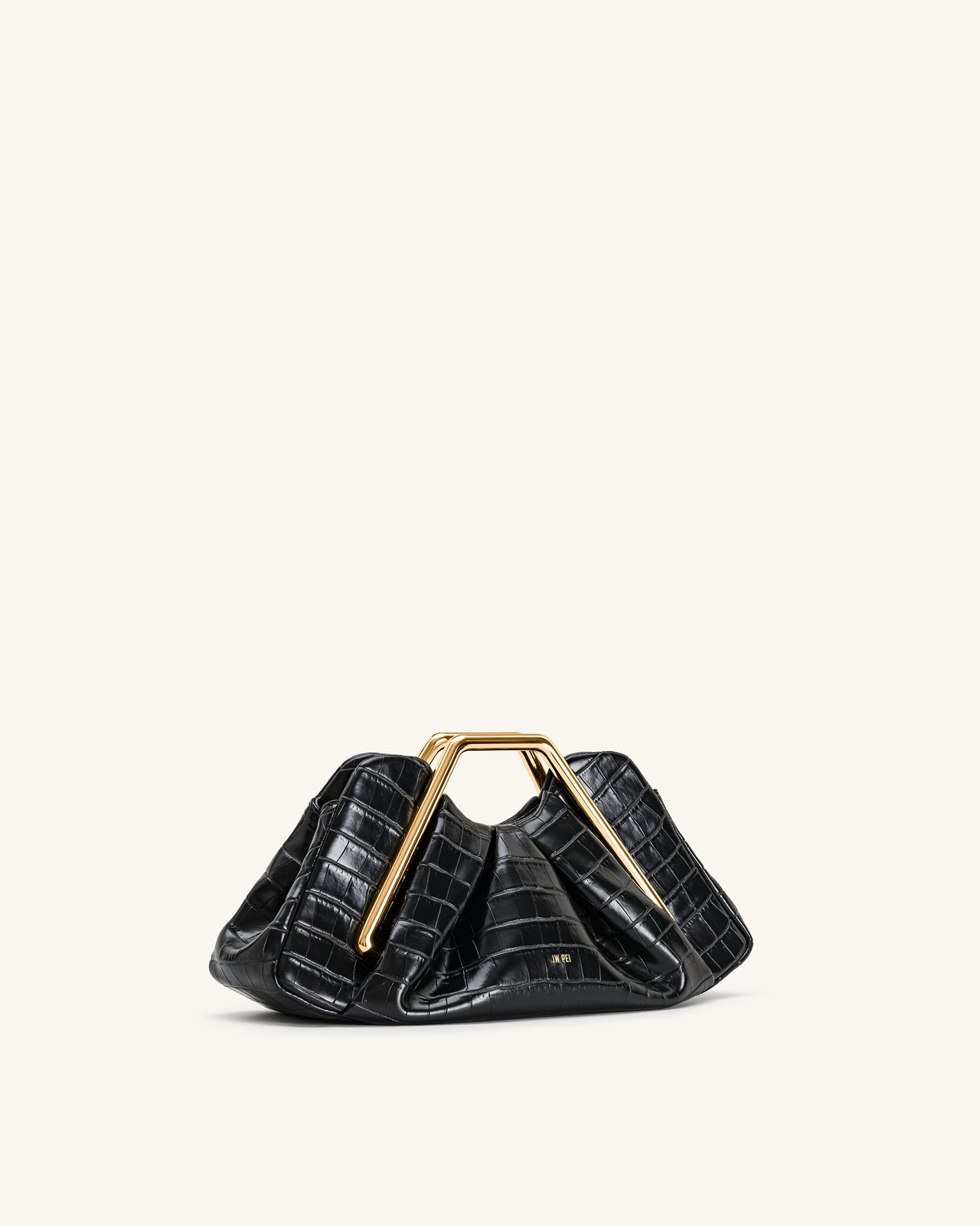 Lila 페이크 악어 효과 메탈 프레임 클러치 - 블랙