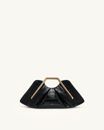 Lila 페이크 악어 효과 메탈 프레임 클러치 - 블랙