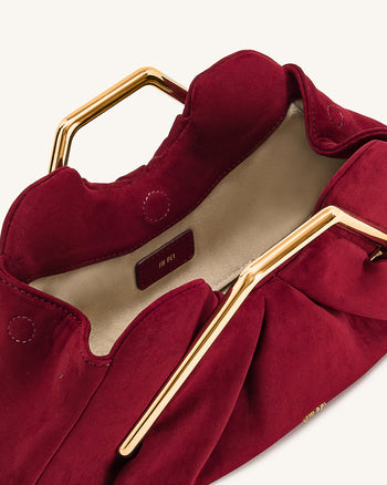 Lila 페이크 스웨이드 메탈 프레임 클러치 - 레드