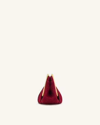 Lila 페이크 스웨이드 메탈 프레임 클러치 - 레드