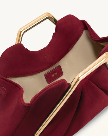 Lila 페이크 스웨이드 메탈 프레임 클러치 - 레드