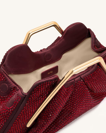 Lila 인조 크리스탈 메탈 프레임 클러치 - 레드