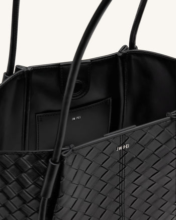 Nala 와이드 위브 텍스처 토트 백 - 블랙