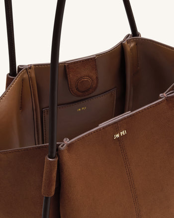 Nala 인조 스웨이드 와이드 토트 백 - 브라운