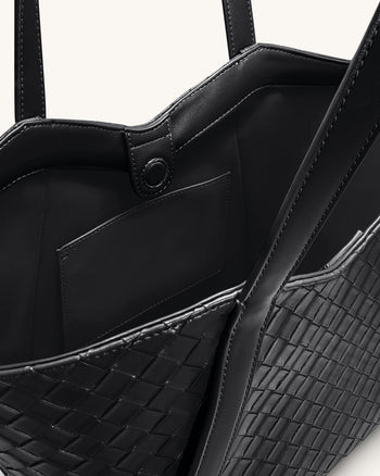 Kiana 대용량 위브 텍스처 토트백 - 블랙