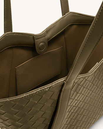 Kiana 대용량 위브 텍스처 토트백 - 다크 올리브