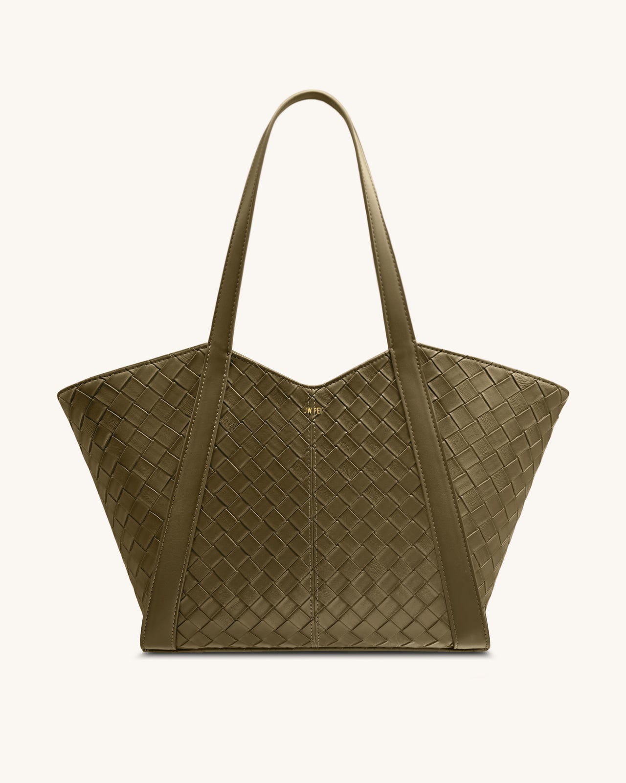 Kiana 대용량 위브 텍스처 토트백 - 다크 올리브