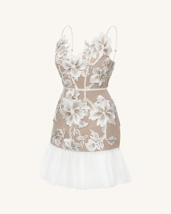 Floral 슬링 미니 드레스 - 화이트