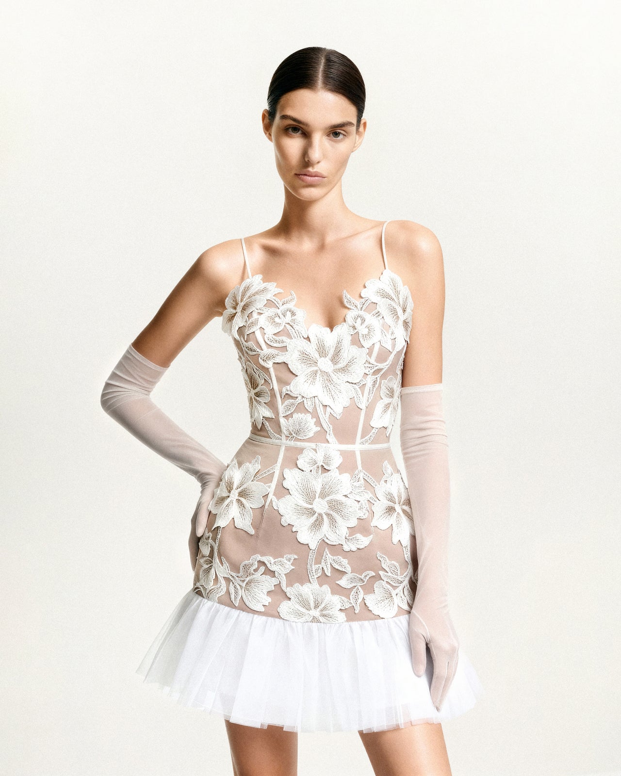 Floral 슬링 미니 드레스 - 화이트