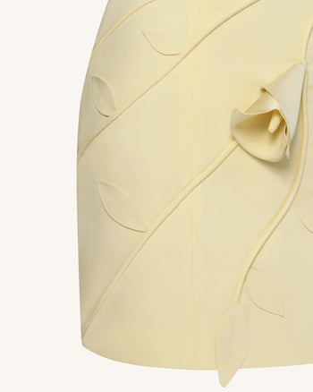 3D 플로럴 아플리케 스트랩리스 미니 드레스 - 옐로우