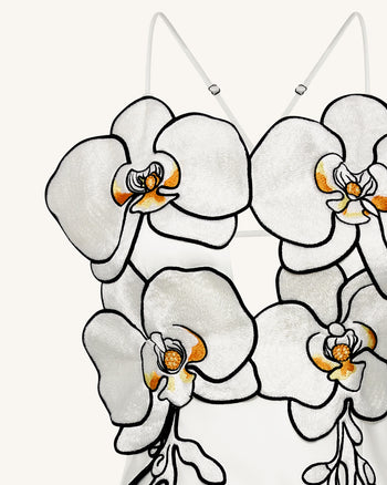 Orchid 자수 드레스 - 화이트/블랙