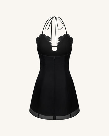 Flower 자수 미니 드레스 - 블랙