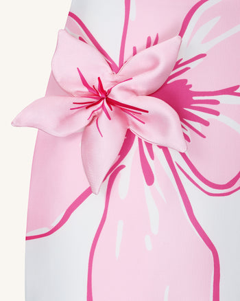 핑크 플로럴 아플리케 장식 미니 드레스 - 화이트/핑크