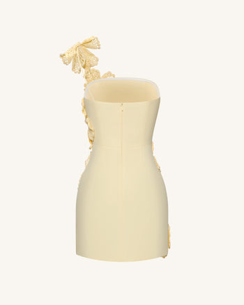 크로셰 플로럴 아플리케 미니 드레스 - 옐로우