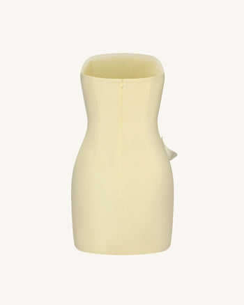 스트랩리스 플로럴 아플리케 드레스 - 옐로우