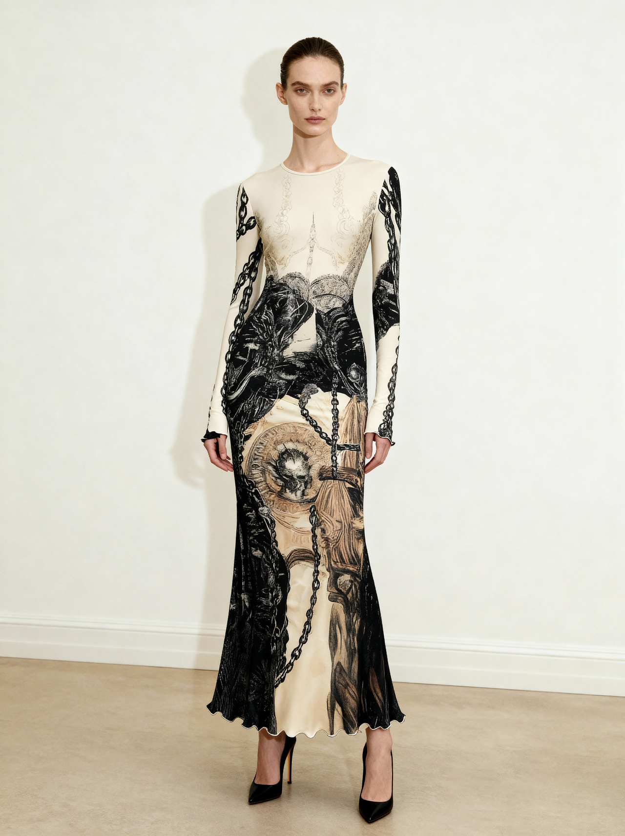 Isabella 빈티지 프린트 드레스 - 브라운 & 블랙