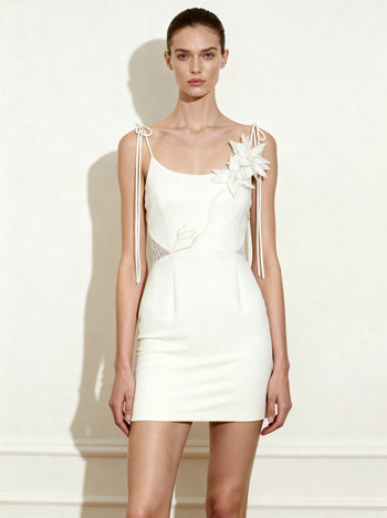 플로럴 바인 타이 드레스 - 화이트