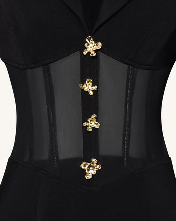 시스루 보닝 코르셋 웨이스트 블레이저 맥시 드레스 - 블랙