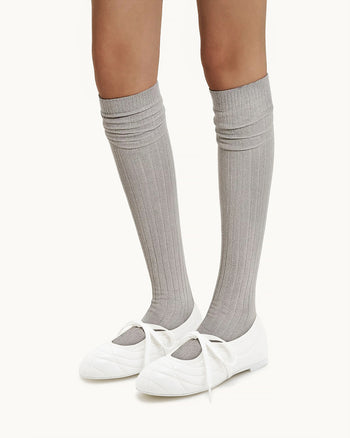 Erika 탑스티칭 레이스업 발레 플랫 - 화이트