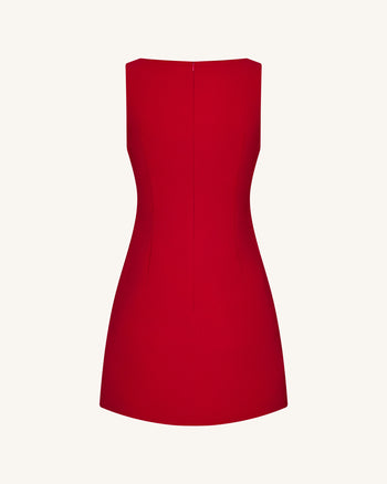 3D 플로럴 아플리케 쉬스 미니 드레스 - 레드