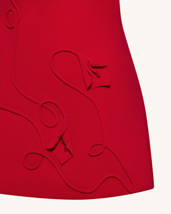 3D 플로럴 아플리케 쉬스 미니 드레스 - 레드