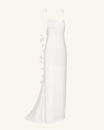 Satin 꽃 장식 스트랩 맥시 드레스 - 화이트