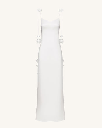 Satin 꽃 장식 스트랩 맥시 드레스 - 화이트