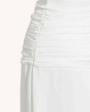 Satin 카울넥 셔링 맥시 가운 - 화이트