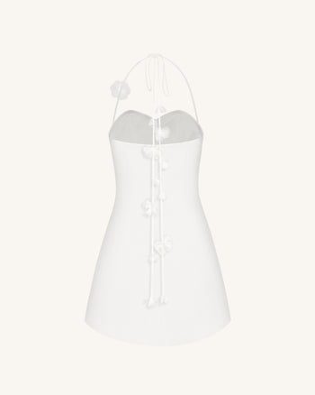 플로럴 셔링 홀터 미니 드레스 - 화이트