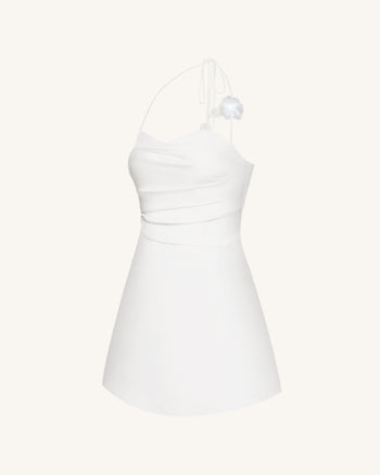 플로럴 셔링 홀터 미니 드레스 - 화이트