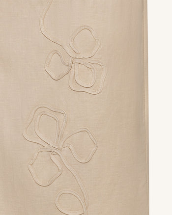 린넨 코디드 자수 맥시 스커트 - 내추럴