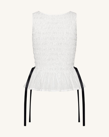 스모크 페플럼 슬리브리스 탑 - 화이트