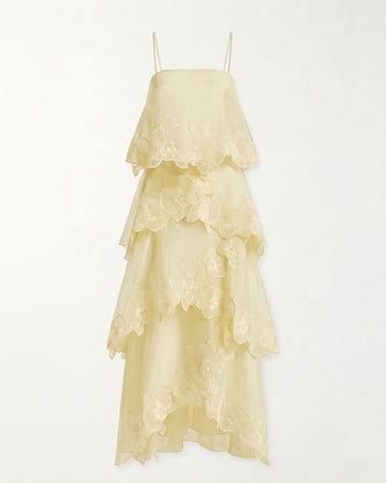 오키드 자수 레이어드 맥시 드레스 - 라이트 옐로우