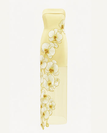 난초 자수 드레스 - 옐로우